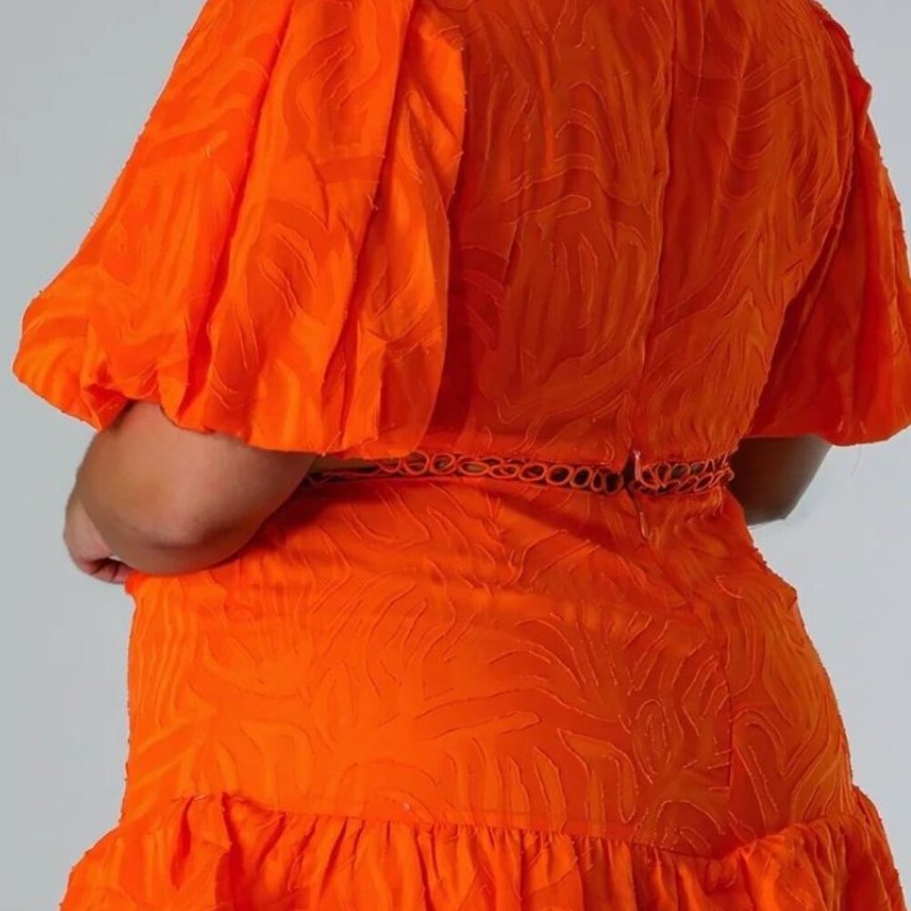 Orange Side Cut Out with Ruffle Bottom Romper - Picture 2 of 3